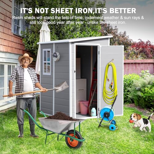 5x3 FT Small Resin Storage Shed with Floor Included (Gray)