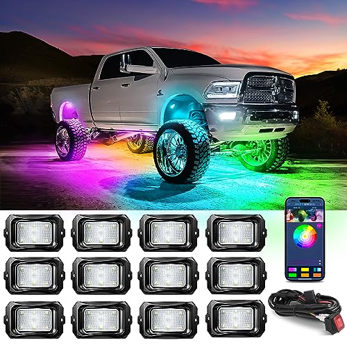 C2 MAX 12 Pods RGB+IC Chasing Rock Lights with Wiring Switch Kit (12 Pods Kit)