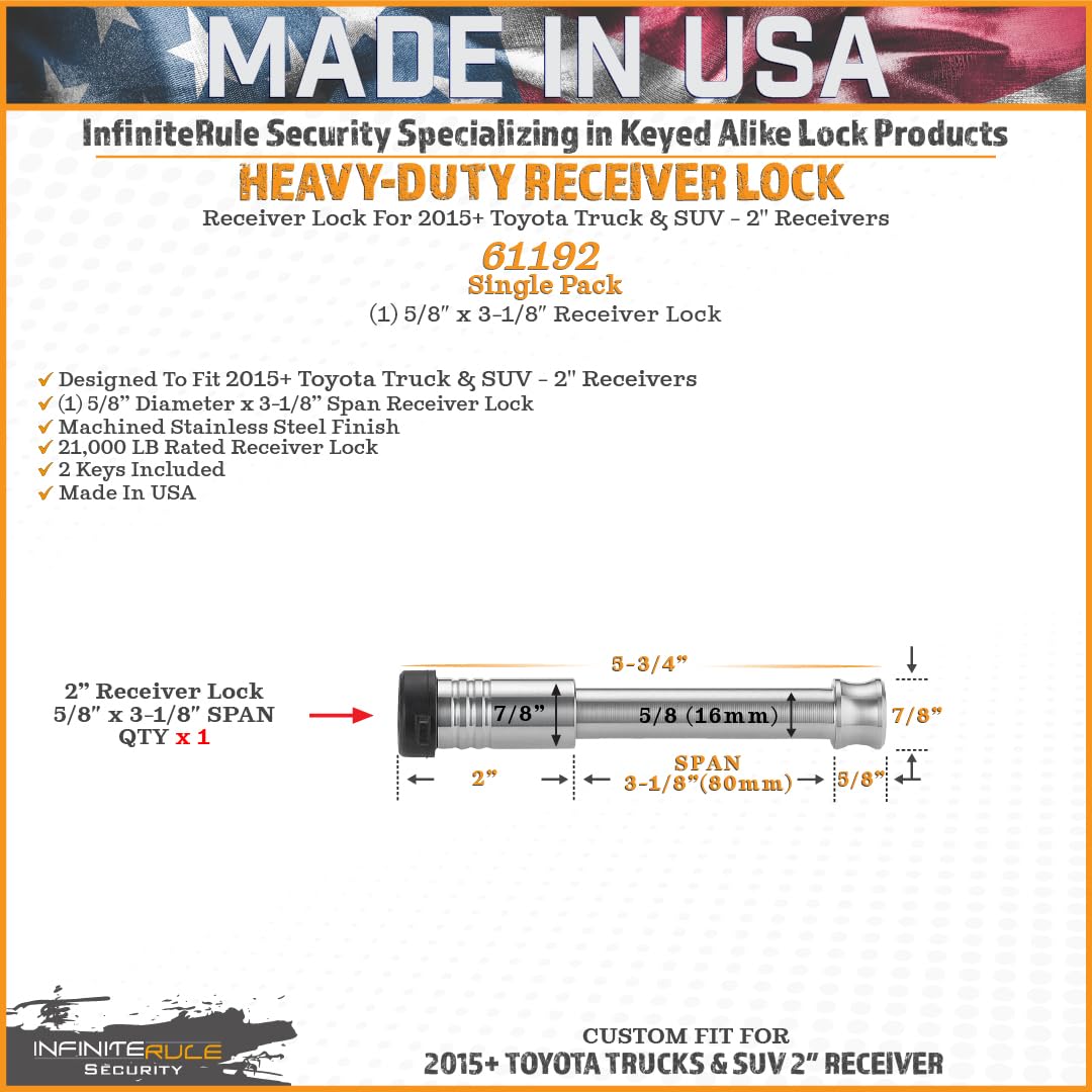 61192 Single Pack (Fits: 2015+ Toyota Tacoma, Tundra, & SUV / 1PK (1) Receiver Lock)