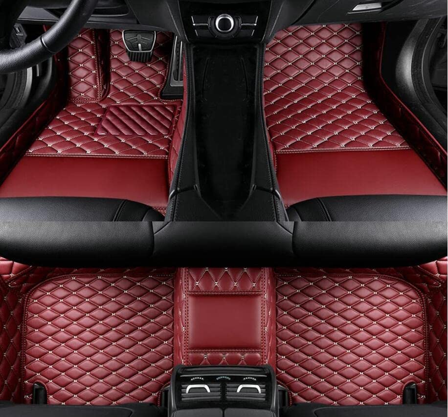 Custom All Weather Protection Leather Car Floor Mats for Cars Sedan SUV Sports Car Waterproof Floor Mat (Wine red)