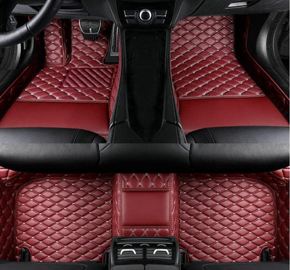 Custom All Weather Protection Leather Car Floor Mats for Cars Sedan SUV Sports Car Waterproof Floor Mat (Wine red)