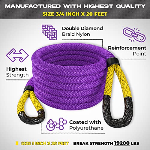 Gear Kinetic Recovery Tow Ropes for Any Recovery Situation (3/4x20 / Purple/Yellow)