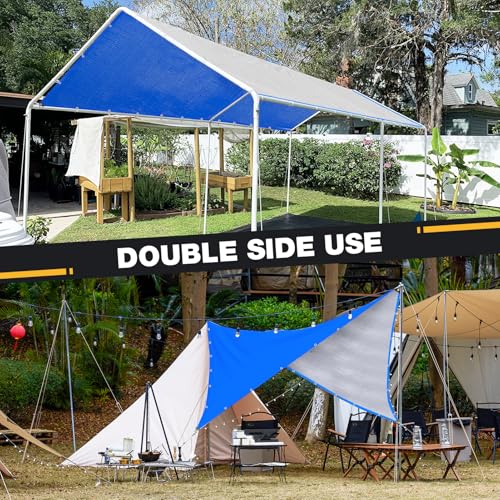 Heavy Duty Tarp 14 Mil Tarp Waterproof Blue 10x20 FT (Blue/Silver-14mil / 10'x20')