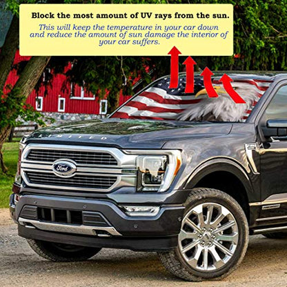 Windshield Sun Shade for Car Front Window Cover Sunshades Visor Automotive Sun Shield for Compact Sedan (US Flag / Standard)