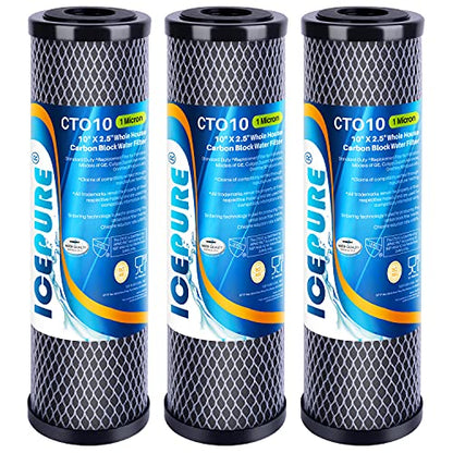 1 Micron 2.5" x 10" CTO Carbon Whole House Water Filter 3 Pack (3 Count (Pack of 1) / Activated Carbon)