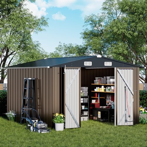 Shed Outdoor Storage Shed Metal (Brown / 10'*12')