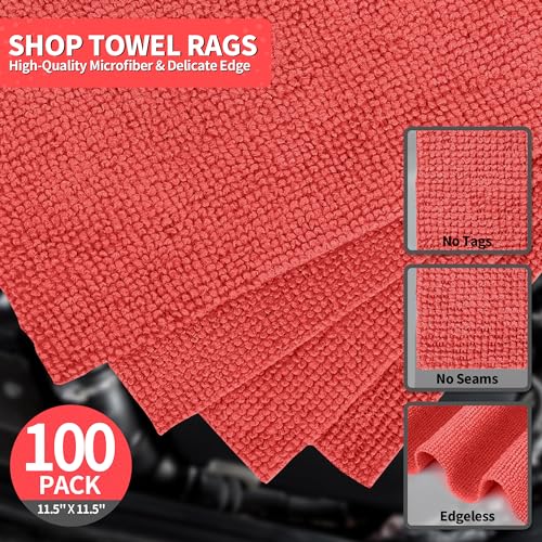 Shop Towels Rags (Red / 100 Pack)