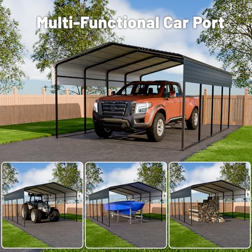 Metal Carport 13 * 20 FT Heavy Duty Carport Canopy with Galvanized Steel Roof Multi (13*20FT)