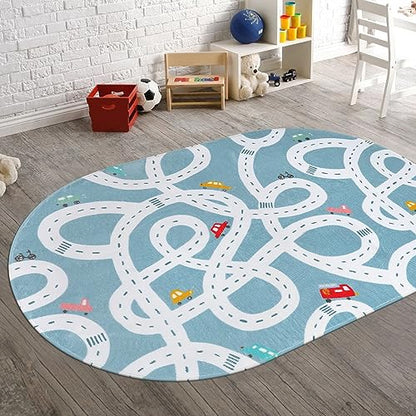 Large Kids Playroom Rug (Blue / 4'x6')