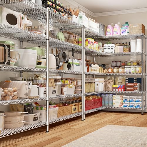 69.8" W Storage Shelves 1510LBS Wire Shelving Unit 5 Tier Metal Shelving for Storage Rack Shelves Adjustable Heavy Duty Garage Shelf Pantry Shelves Kitchen Shelving (Chrome-15.8"Dx69.8"Wx72.4"H-5 Tier)