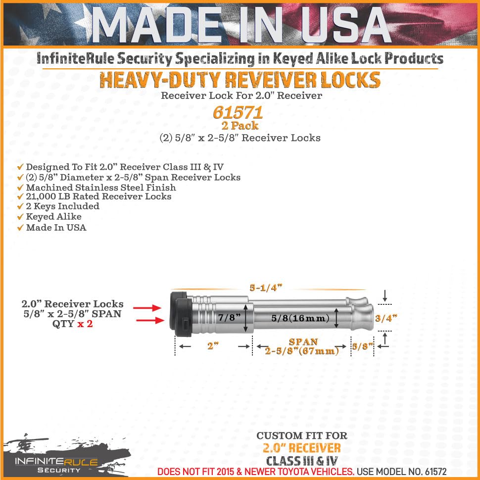 61571 | 2 Pack, Keyed Alike, Receiver Locks for 2" Receiver - Class III & IV (Fits: 2.0" Receiver - Class III & IV / 2PK (2) Receiver Locks)