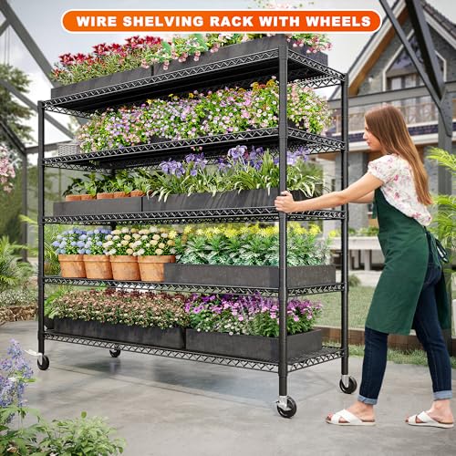 85.7" H Storage Shelves 2998LBS Metal Shelving Unit with Wheels & Feet (5-Tier,55.5" W X 85.7" H X 24.2" D)