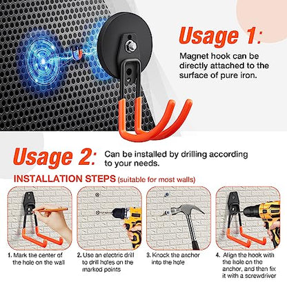 4Pcs Large Strong Magnetic Hooks for Hanging Heavy Duty (3.5" Magnet-4 Pack Larger J Hooks-Orange)