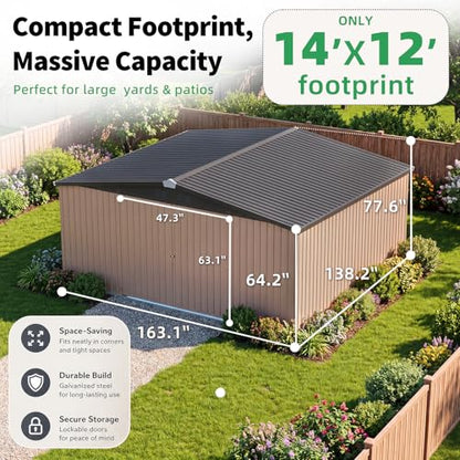 12' x 14' Large Metal Outdoor Storage Shed (Gray / 12x14)