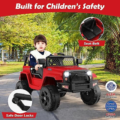 Ride on Car 12V Battery Powered Truck Vehicle with Remote Control (Red / 39" x 26" x 26")