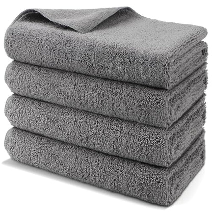 Professional Large Microfiber Car Drying Towels 4 Pack (Grey / 31 x 24 Inch)