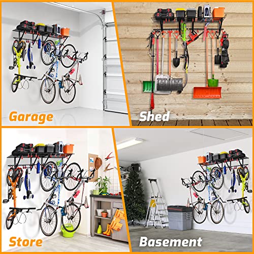Garage Wall Shelving with Bike Hooks (2-pack)