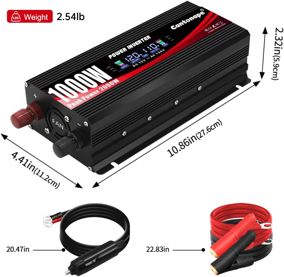 1000W Car Power Inverter DC 12V to 110V (Black)