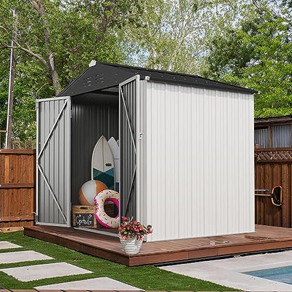 8x6 FT Outdoor Storage Shed (White / 8x6 FT)