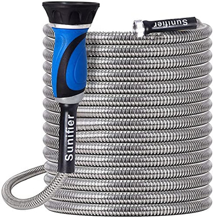 Metal Garden Hose 15 Ft 30 Ft With Hose Nozzle (15 Feet / Style A)