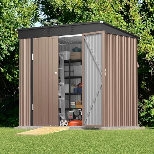 6x4 FT Outdoor Shed (Brown / 6' x 4' FT/Sloped-roof)