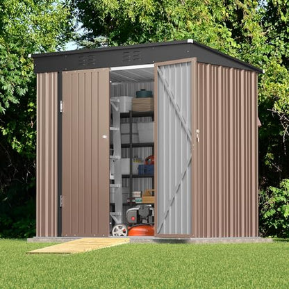 6x4 FT Outdoor Shed (Brown / 6' x 4' FT/Sloped-roof)