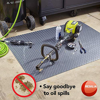Garage Mat Prevents Stains Decorative Embossed Diamond Plate Pattern Black (Black)