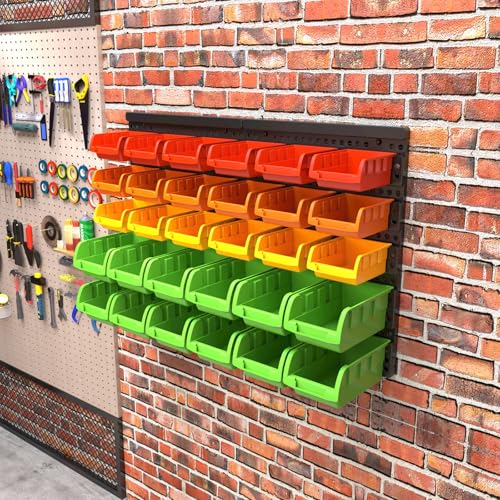 Wall Mounted Storage Bins Parts Rack 4 Colors Bin Organizer Garage Plastic Shop Tool (25.2"*16.2" / VIvid)