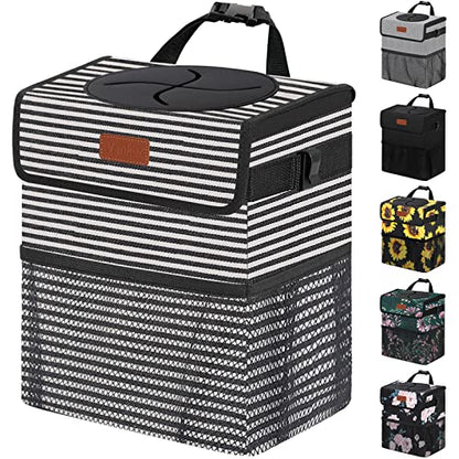 Car Trash Can with Lid Leak Proof Car Accessories for Women (2.2 Gallons / Stripe)