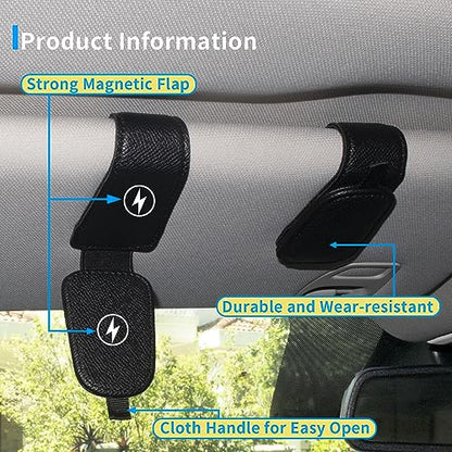 2 Packs Magnetic Sunglass Holder for Car Visor (Black / 2pcs)
