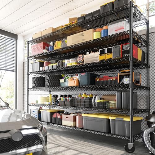60" W 6 Tier Wire Shelving with Wheels & Feet (6-Tier,60" W X 82.6" H X 17.7" D)