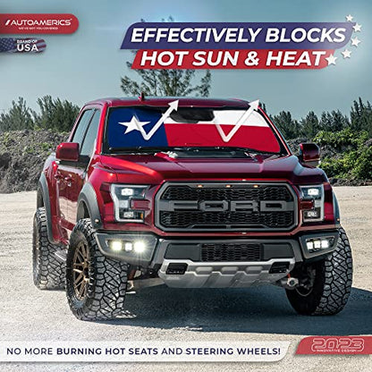 Truck Windshield Sun Shade with Storage Pouch & Anti (USA TEXAS FLAG / X-LARGE = 66 x 36 inches)