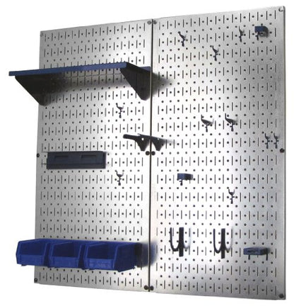 Metal Pegboard Organizer Utility Tool Storage and Garage Pegboard Organizer Kit with Metallic Tool Board and Blue Accessories (Metallic Pegboard Blue Accessories)