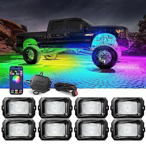 C2 MAX 8 Pods RGB+IC Chasing Rock Lights with Wiring Switch Kit (8 Pods Kit)