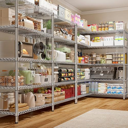 1500LBS Storage Shelves 61.7''W Wire Shelving Unit 5 Tier Metal Shelving for Storage Rack Shelves Heavy Duty Garage Shelf Pantry Shelves Kitchen Shelving (Chrome-15.8" Dx61.7" Wx72.4" H-5 Tier)