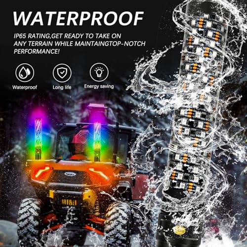 2PCS 1FT Fat Spiral Led Whip Lights with APP&Remote Control RGB Chasing Dancing Lighted Antenna Whips Compatible with Can (Fat 2PCS 1FT)