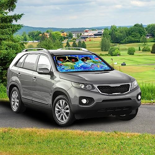 Frog Car Windshield Sun Shade Umbrella Frog Diving Foldable Car Windshield Sunshade UV Protector Automotive Window Sunshades for Sedan SUV Pickup Truck (UmbrellaStyle-2 / Expanded: 147 × 75 cm, Folded: 33 × 11 cm)