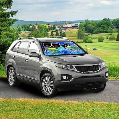 Frog Car Windshield Sun Shade Umbrella Frog Diving Foldable Car Windshield Sunshade UV Protector Automotive Window Sunshades for Sedan SUV Pickup Truck (UmbrellaStyle-2 / Expanded: 147 × 75 cm, Folded: 33 × 11 cm)