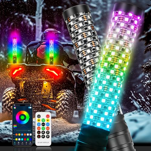 2PCS 1FT Fat Spiral Led Whip Lights with APP&Remote Control RGB Chasing Dancing Lighted Antenna Whips Compatible with Can (Fat 2PCS 1FT)