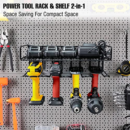 Wall Mounted Power Tool Organizer Holder (Drill Rack & Shelf 2-in-1)