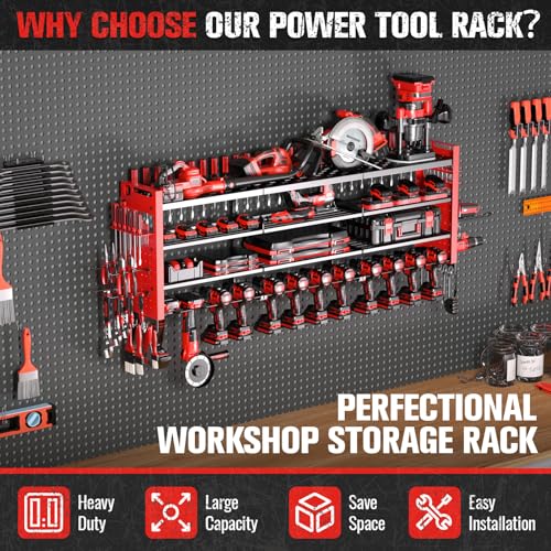 49.8" Power Tool Organizer Wall Mount (Red / 14 Drills Holder-4 Layers)