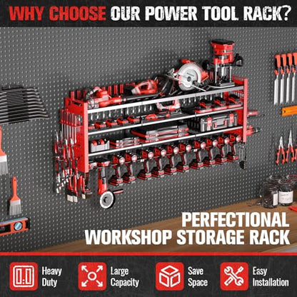 49.8" Power Tool Organizer Wall Mount (Red / 14 Drills Holder-4 Layers)