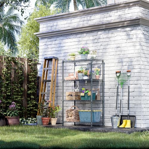 4 Tier Outdoor Metal Storage Shelving Unit (4 Tier, 17.7" D x 35.43" W x 59" H / Grey)