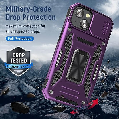 Heavy Duty Phone Case for iPhone 15Case with Camera Cover (★ iPhone 15 【6.1 inches】 / Purple)