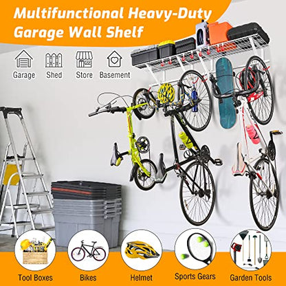 Garage Wall Shelving with Bike Hooks (4-pack)