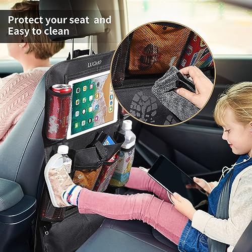 Car Backseat Organizer with Touch Screen Tablet Holder (Black-1 / 2 Pack)