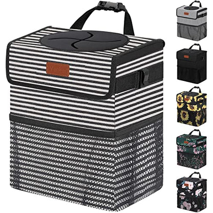 Car Trash Can with Lid Leak Proof Car Accessories for Women (3 Gallons / Stripe)