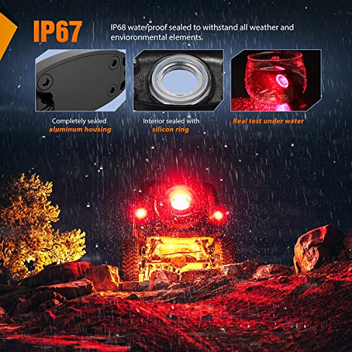 LED Rock Light 6PCS Underglow Wheel Well Pods Waterproof Exterior Underbody Roof Rack Side Lamps for Car Truck Pickups ATV UTV SUV Motorcycle Boat (Red / 6Pcs Pods)