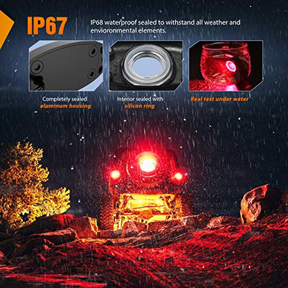 LED Rock Light 6PCS Underglow Wheel Well Pods Waterproof Exterior Underbody Roof Rack Side Lamps for Car Truck Pickups ATV UTV SUV Motorcycle Boat (Red / 6Pcs Pods)