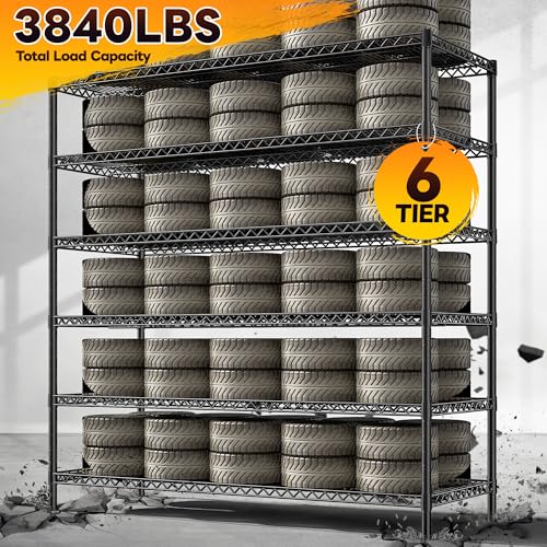 83"H Storage Shelves 3840LBS Metal Shelving Unit Garage Shelving Heavy Duty 6 Tier Commercial Adjustable Wire Shelving for Storage Rack for Pantry (83"H x 55.5"W x 18"D)